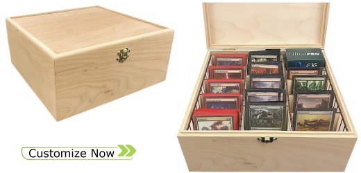 Unfinished Wood Card Box with Adjustable Dividers